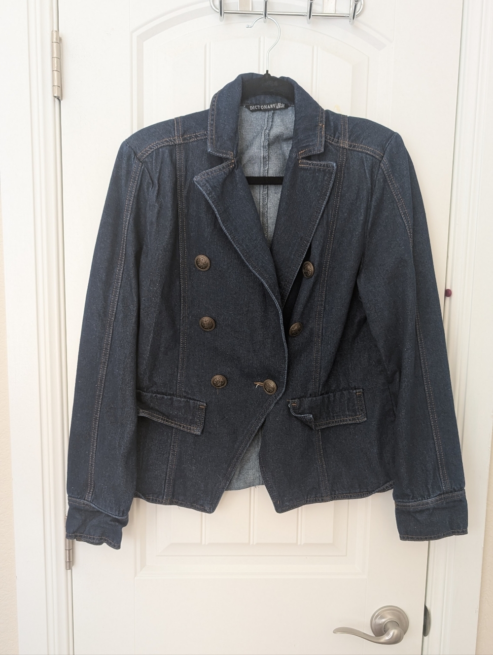 Double-Breasted Dark Blue Denim Jacket L